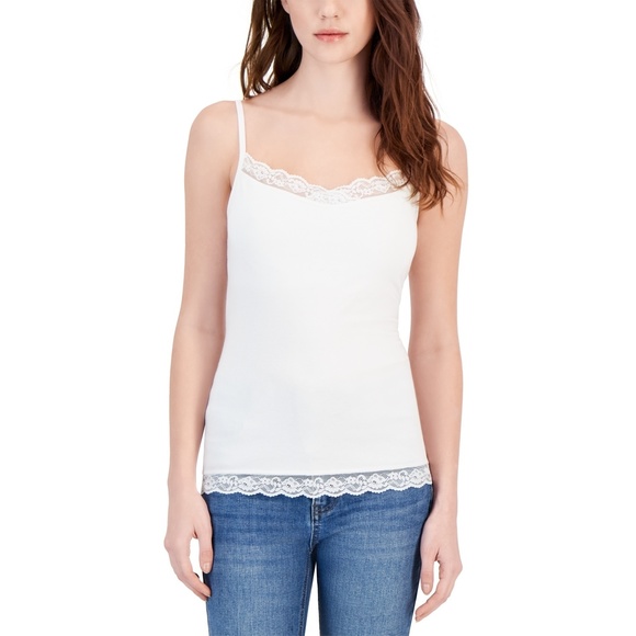 NWT Charter Club Women's Lace-Trim Shelf-Bra Tank Top, Bright White - Picture 1 of 3